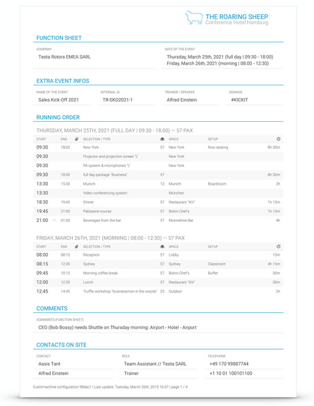 Create schedules & function sheets quickly and easily - and share them with your team and customers