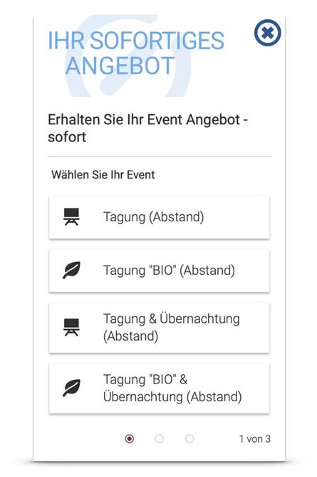 Eventmachine IQ Sofort-Angebot für individuelle Arten von Veranstaltungen