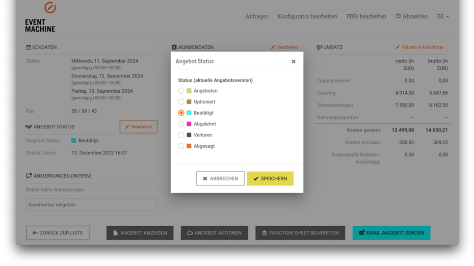 Angebot Status beliebig ändern & Optionsdatum setzen