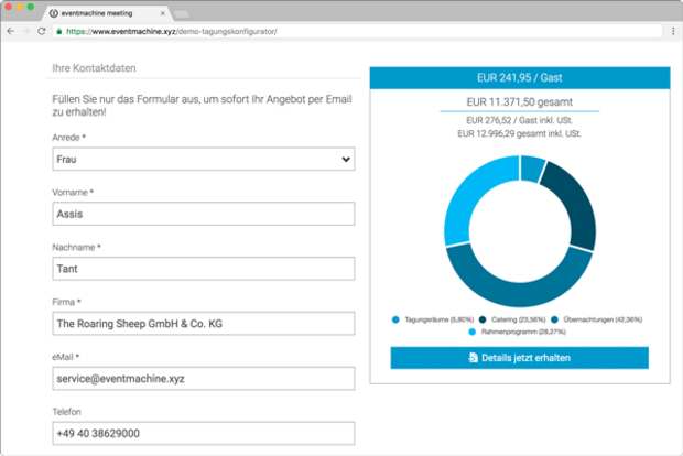 Buchungsmaske für alle Arten von Events direkt auf der Location-Website