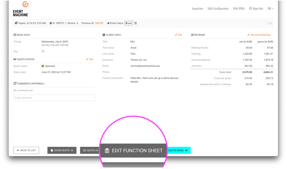 Automate Function sheets, schedules & banquet event orders